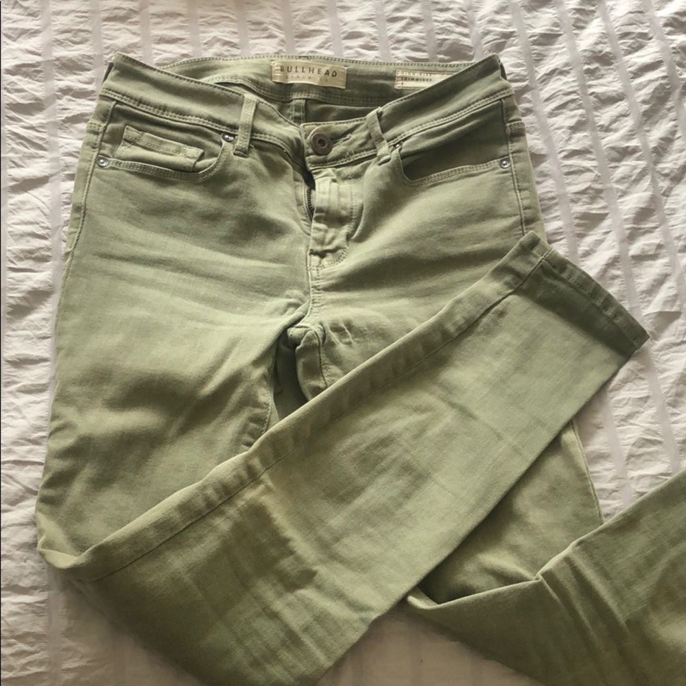 EUC olive green denim high rise skinny jeans